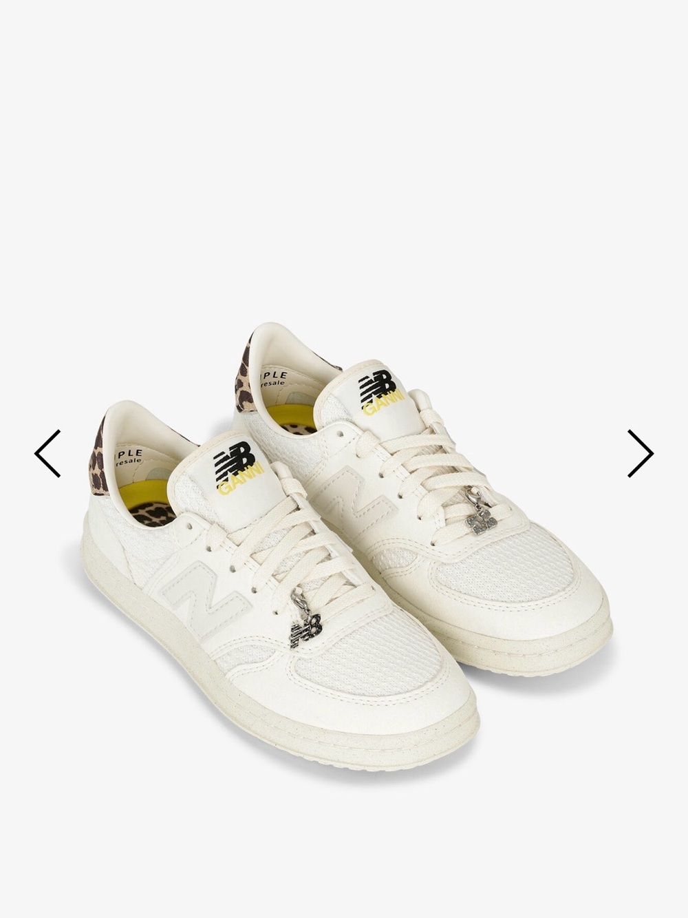Ganni x New Balance T500 Cream Sneakers with Leopard Heel Accent